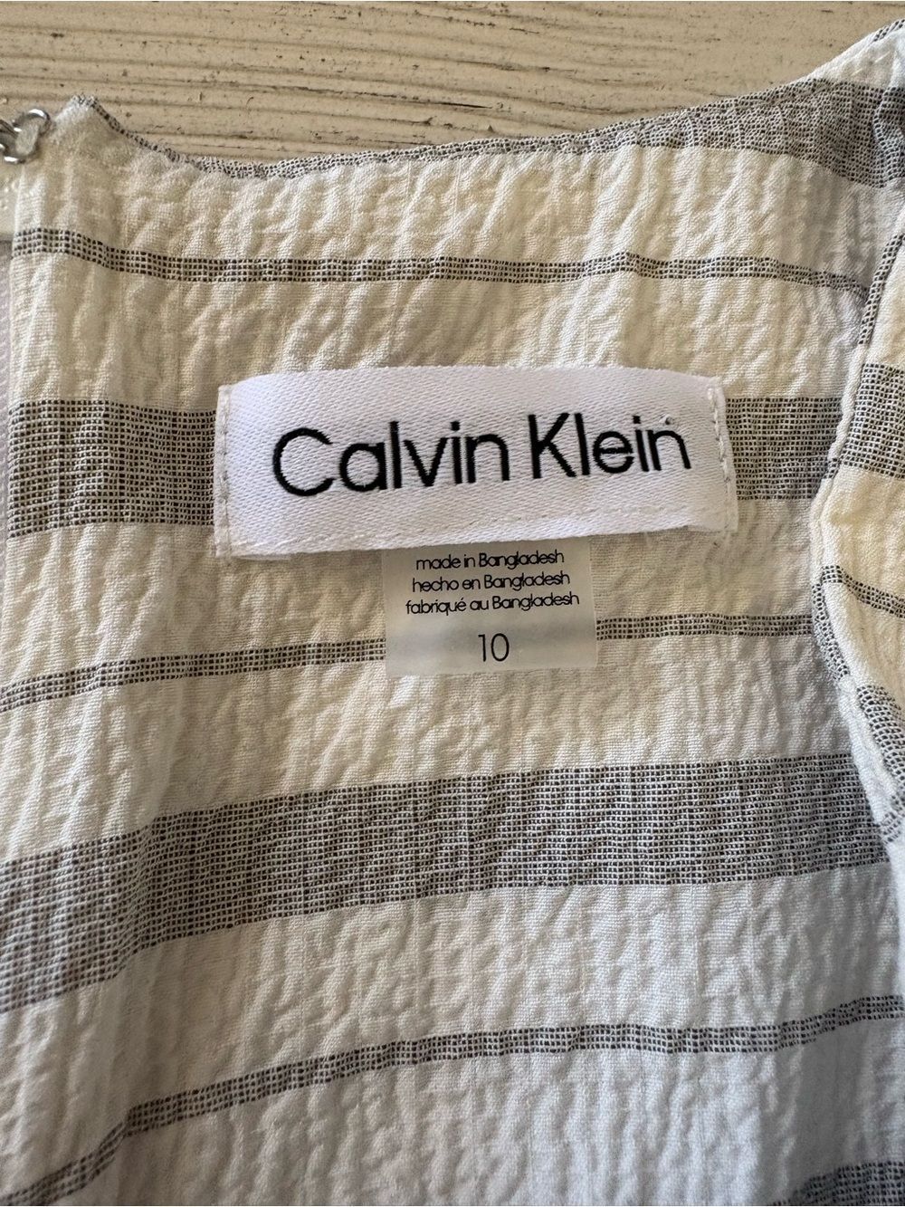 NWT Calvin Klein Gray White Striped Wrap Dress | Size 10 - Picture 5 of 12